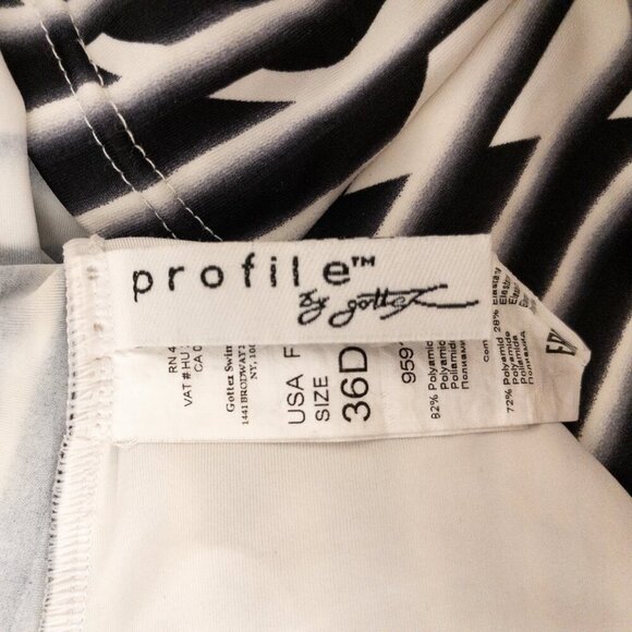 Profile by Gottex Black White Print Tankini Top 36D Strappy Swim Shelf Bra - Picture 4 of 4